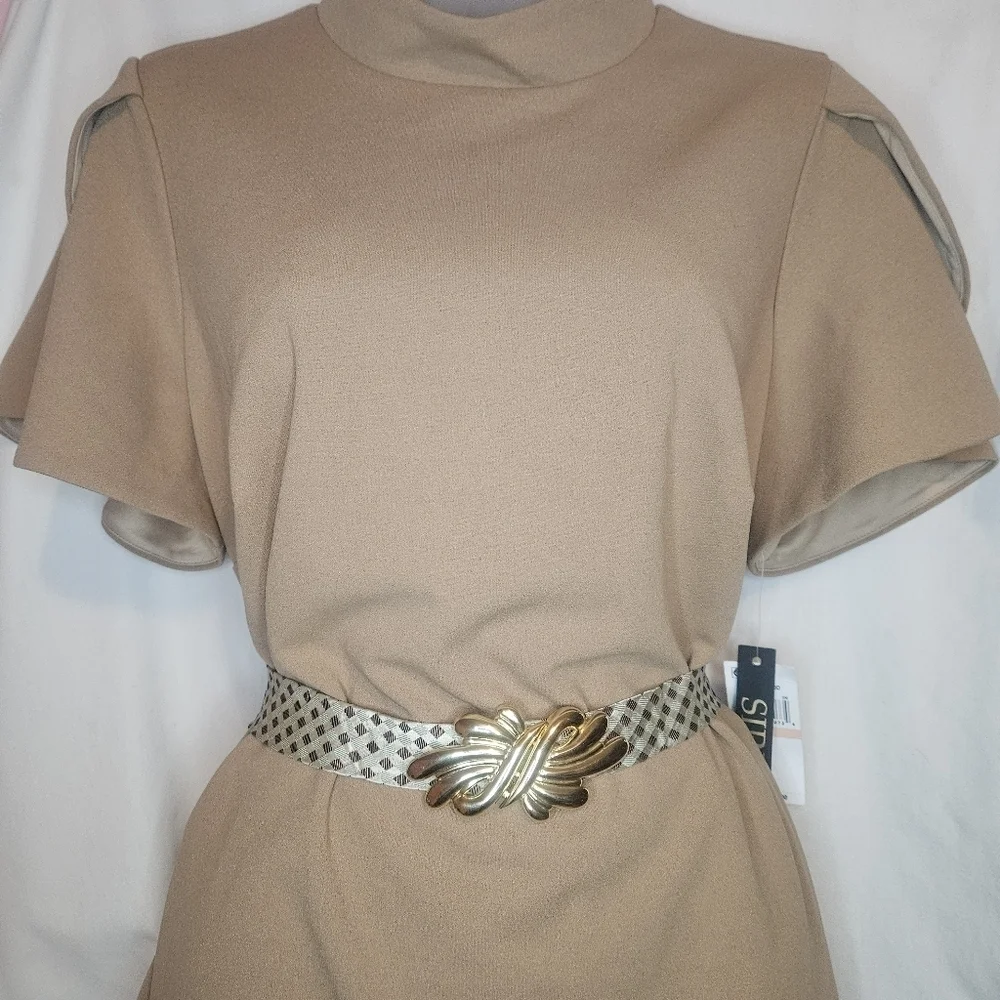 Vtg Douglas Paquette Gold Tone Sculptural Bow Swirl 2-Pc Belt Buckle 1980s EUC